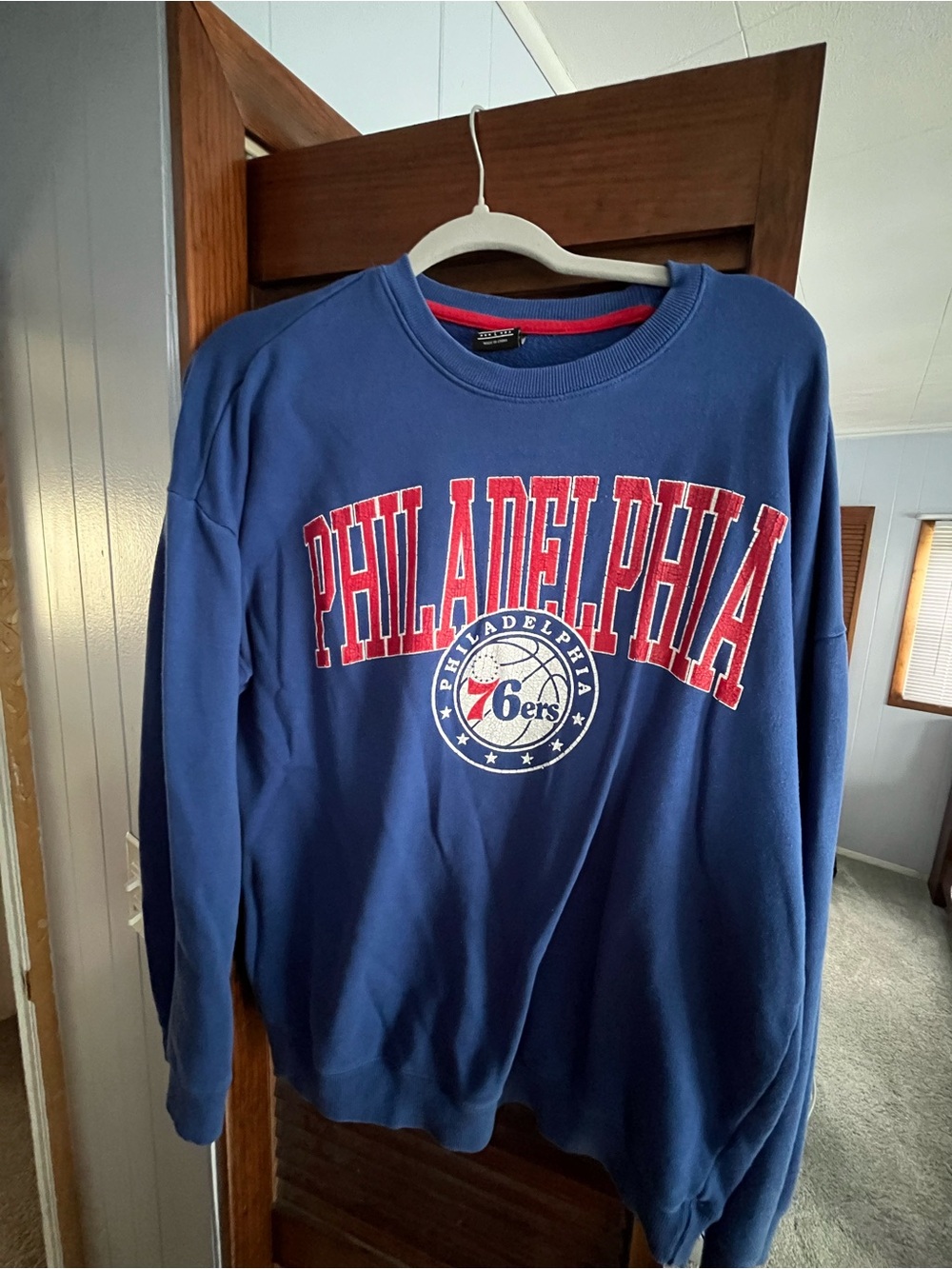 NBA Philadelphia 76ers Blue Crewneck Sweatshirt with Red Lettering